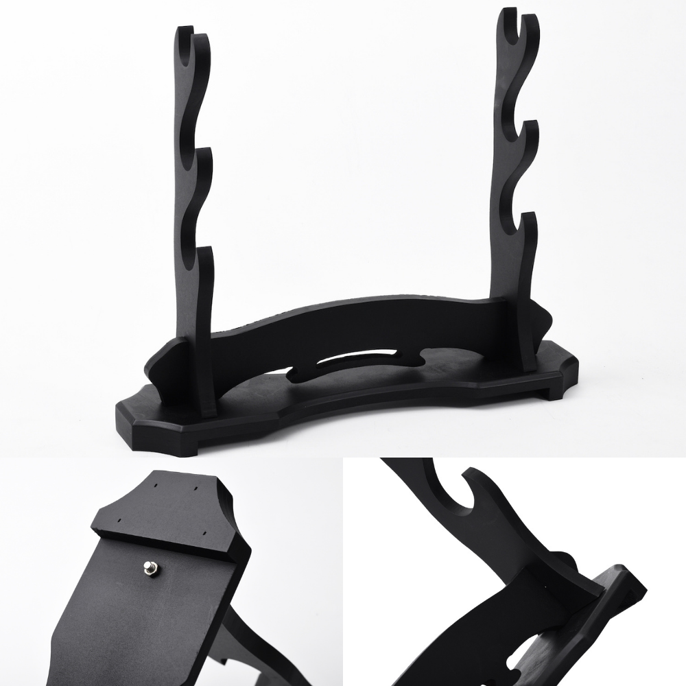 Black Basic Wood Stand 3 Tier Katana Stand