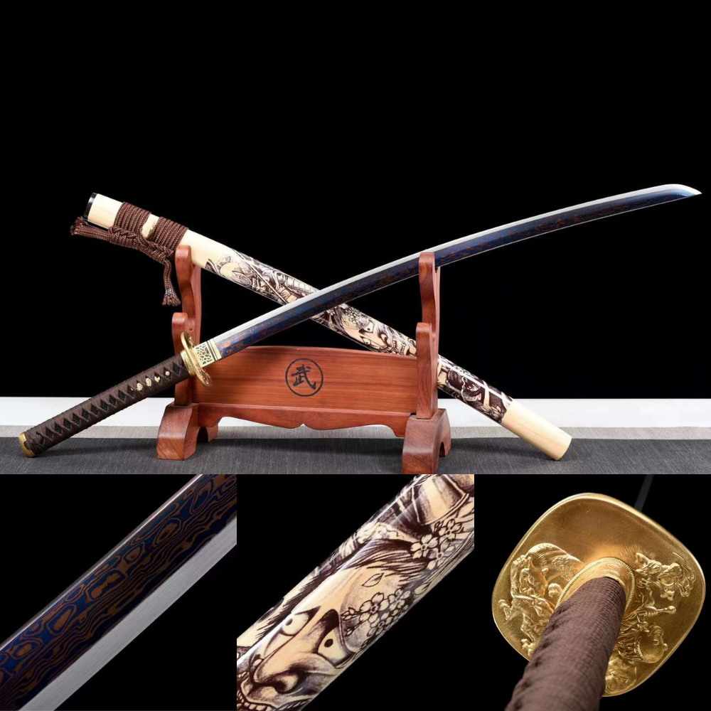 Real Katana Samurai Sword Handmade Battle Ready Full Tang Manganese St ...