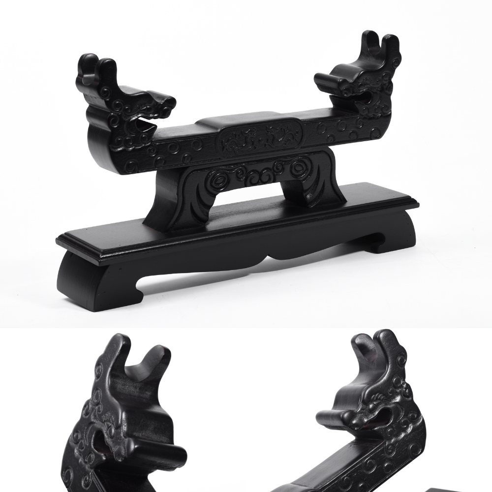 Black Double Dragon Solid Wood Single Tier Katana Stand