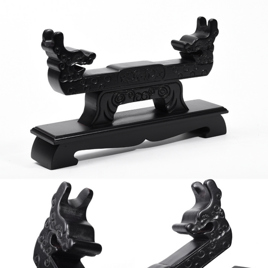 Black Double Dragon Solid Wood Single Tier Katana Stand