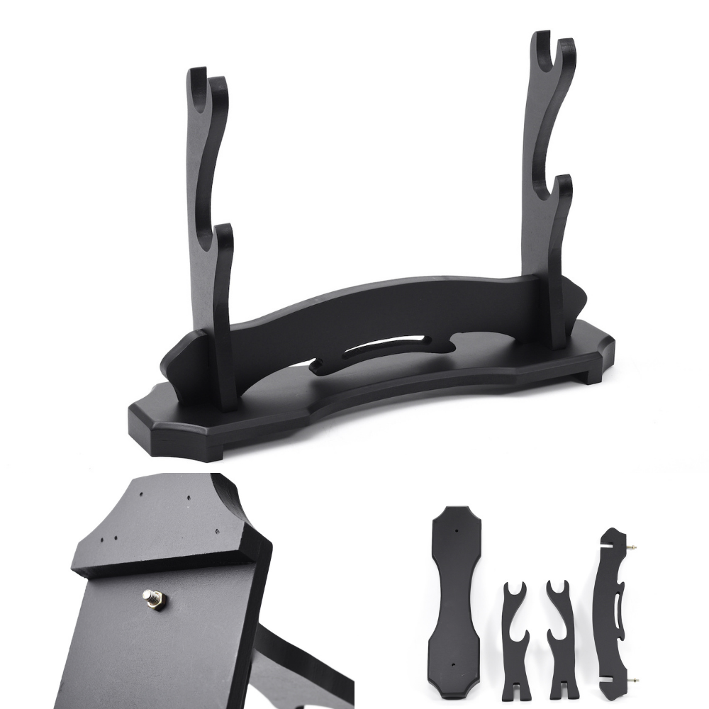 Black Basic Wood Stand 2 Tier Katana Stand