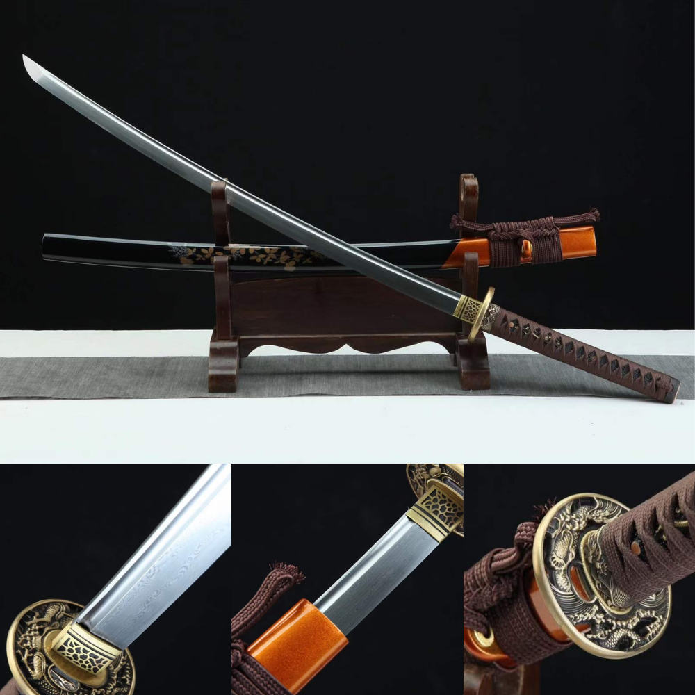 Black Pattern Steel Katana Samurai Sword Red Battle Ready Full Tang ...